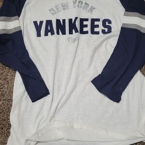 PINK Victoria's Secret Kids Navy and White Yankees Long Sleeve Tee
